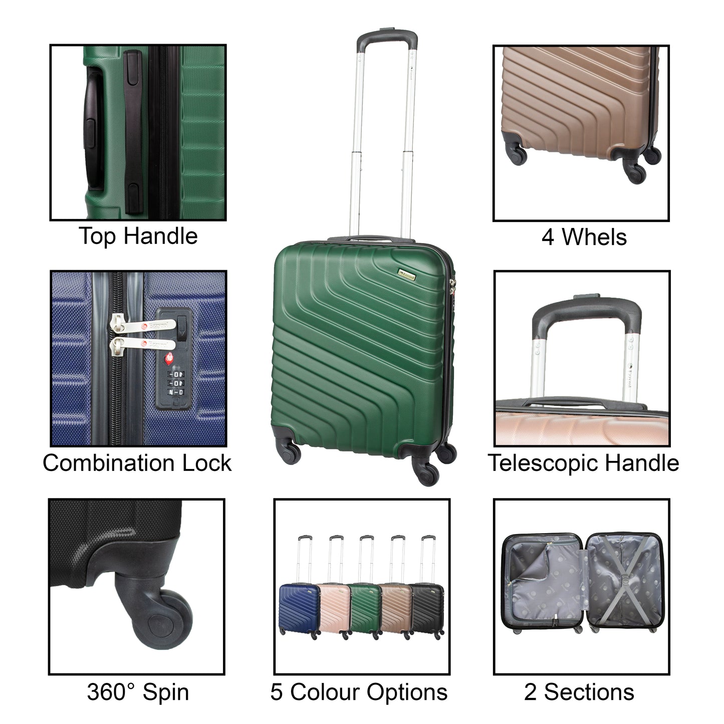 Cabin Size ABS Suitcase Hard Shell Luggage 19"