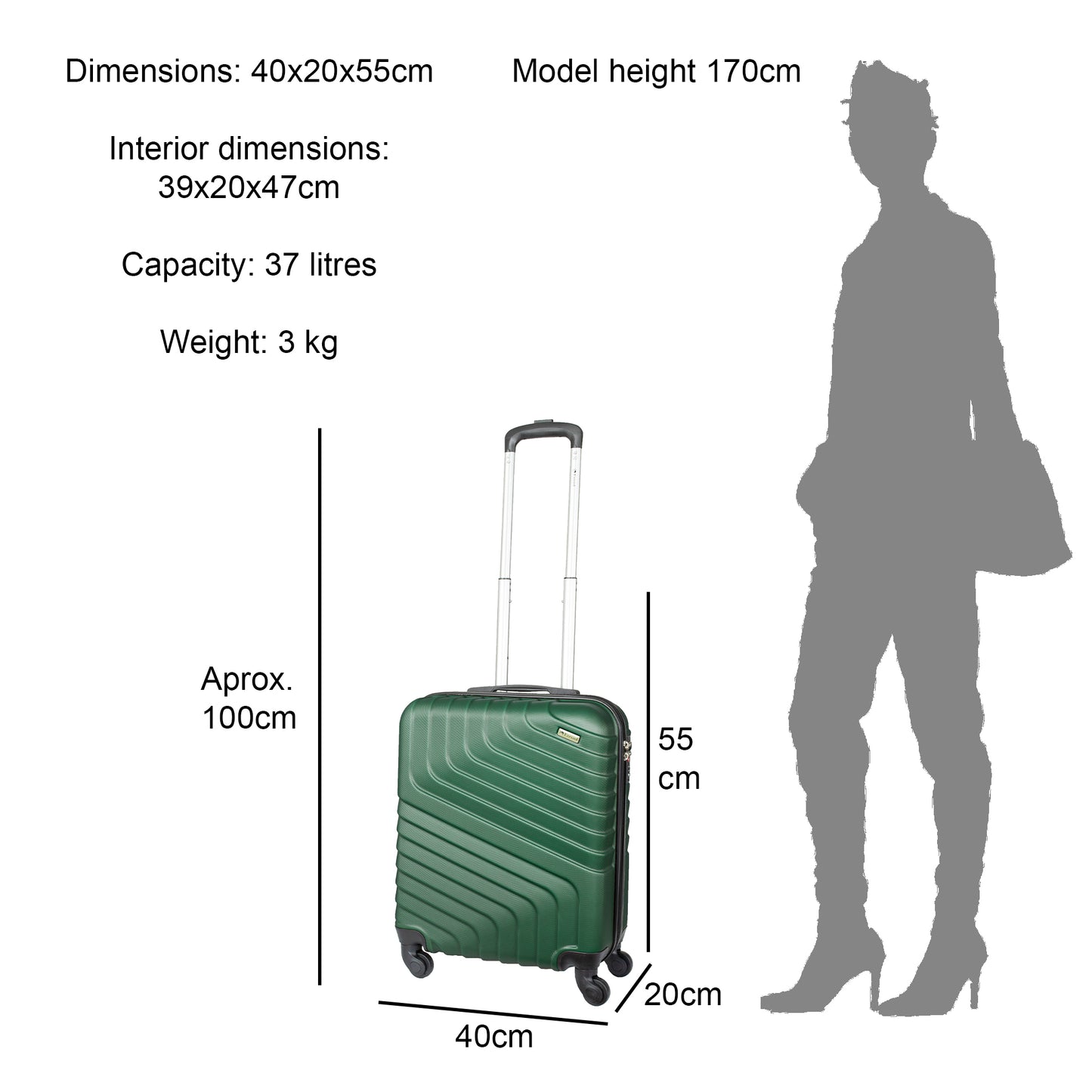 Cabin Size ABS Suitcase Hard Shell Luggage 19"