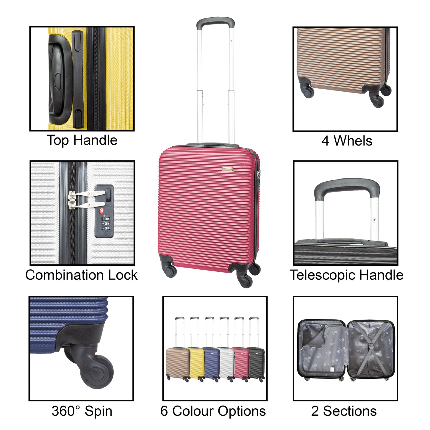 Cabin Size ABS Luggage Hard Shell Suitcase 19"