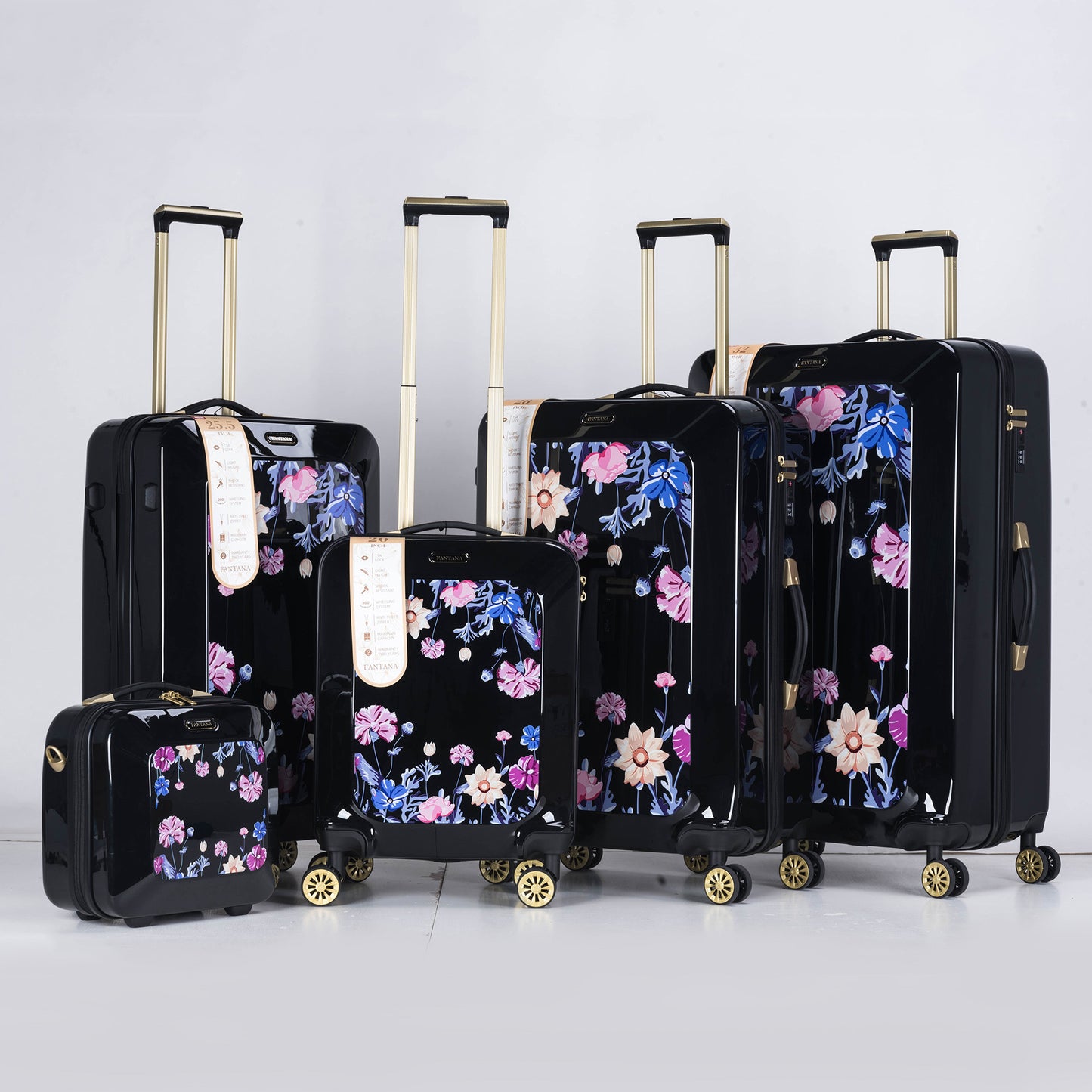 Suitcase Hard Shell with Flowers Black