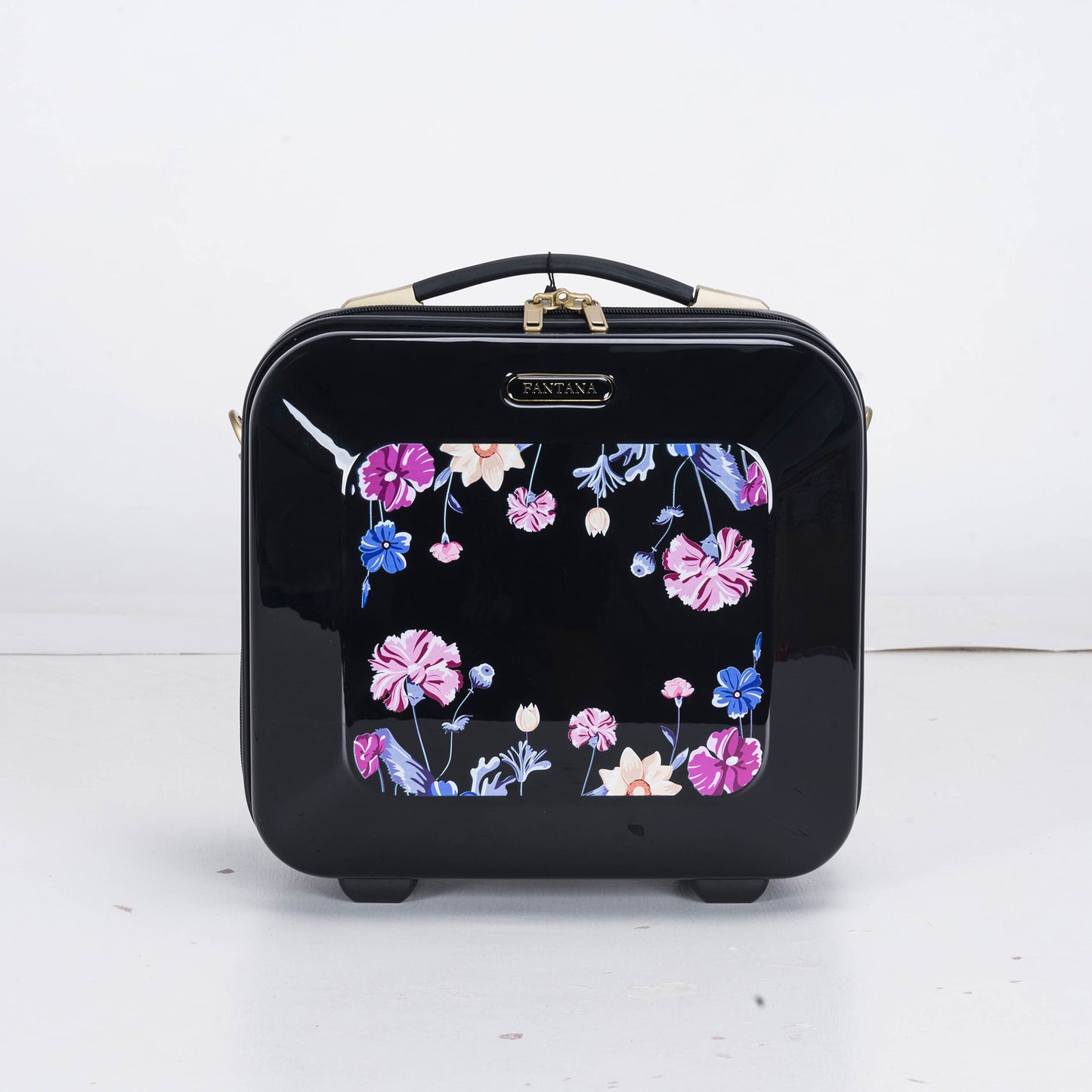 Suitcase Hard Shell with Flowers Black