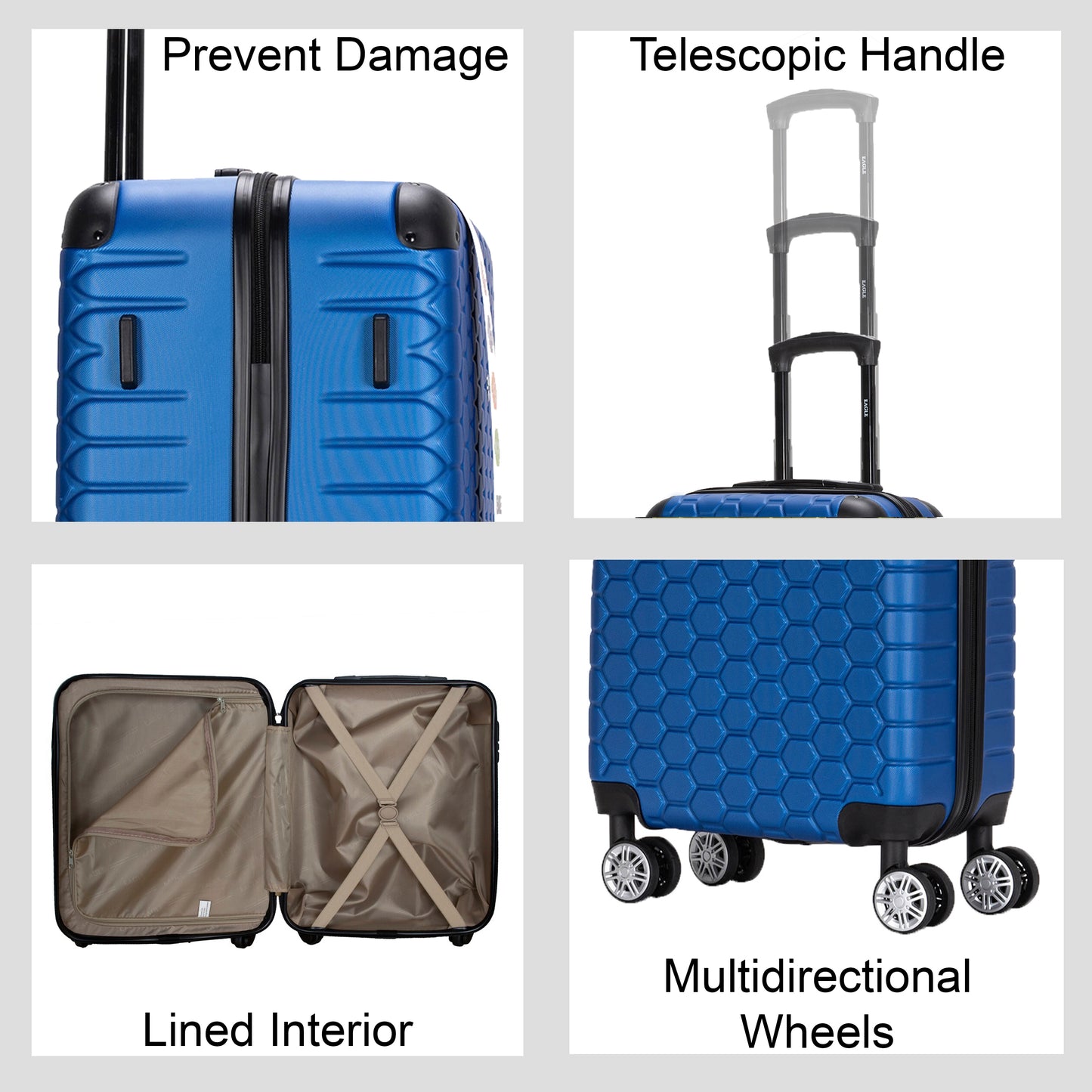 Hexagon ABS Hard Shell Suitcase Blue