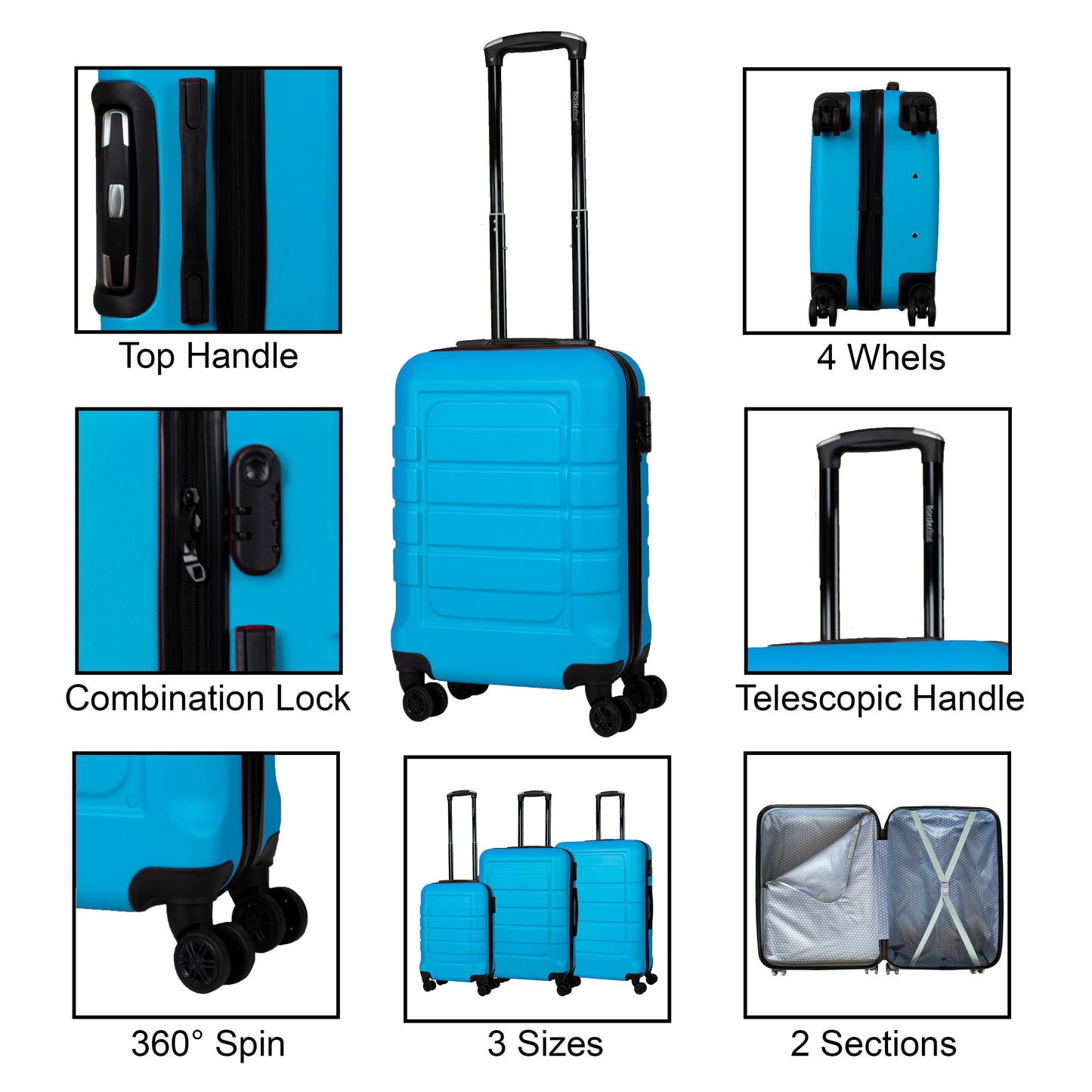 Hard Shell Luggage with 4 Spinner Wheels, Blue