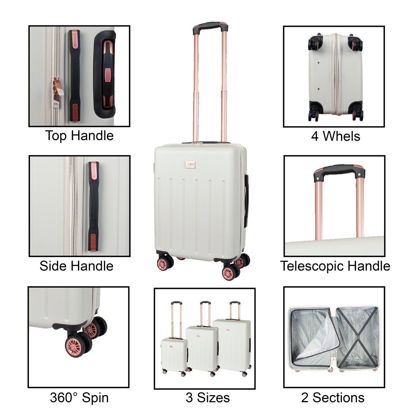 Hard Shell Suitcase with 4 Spinner Wheels, Champaigne