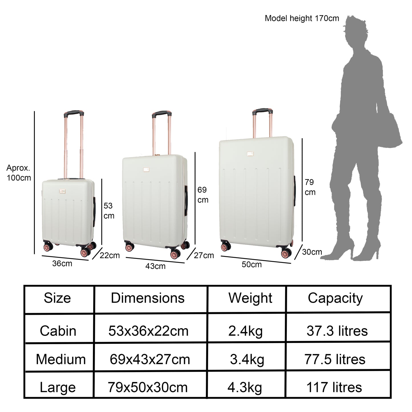 Hard Shell Suitcase with 4 Spinner Wheels, Champaigne