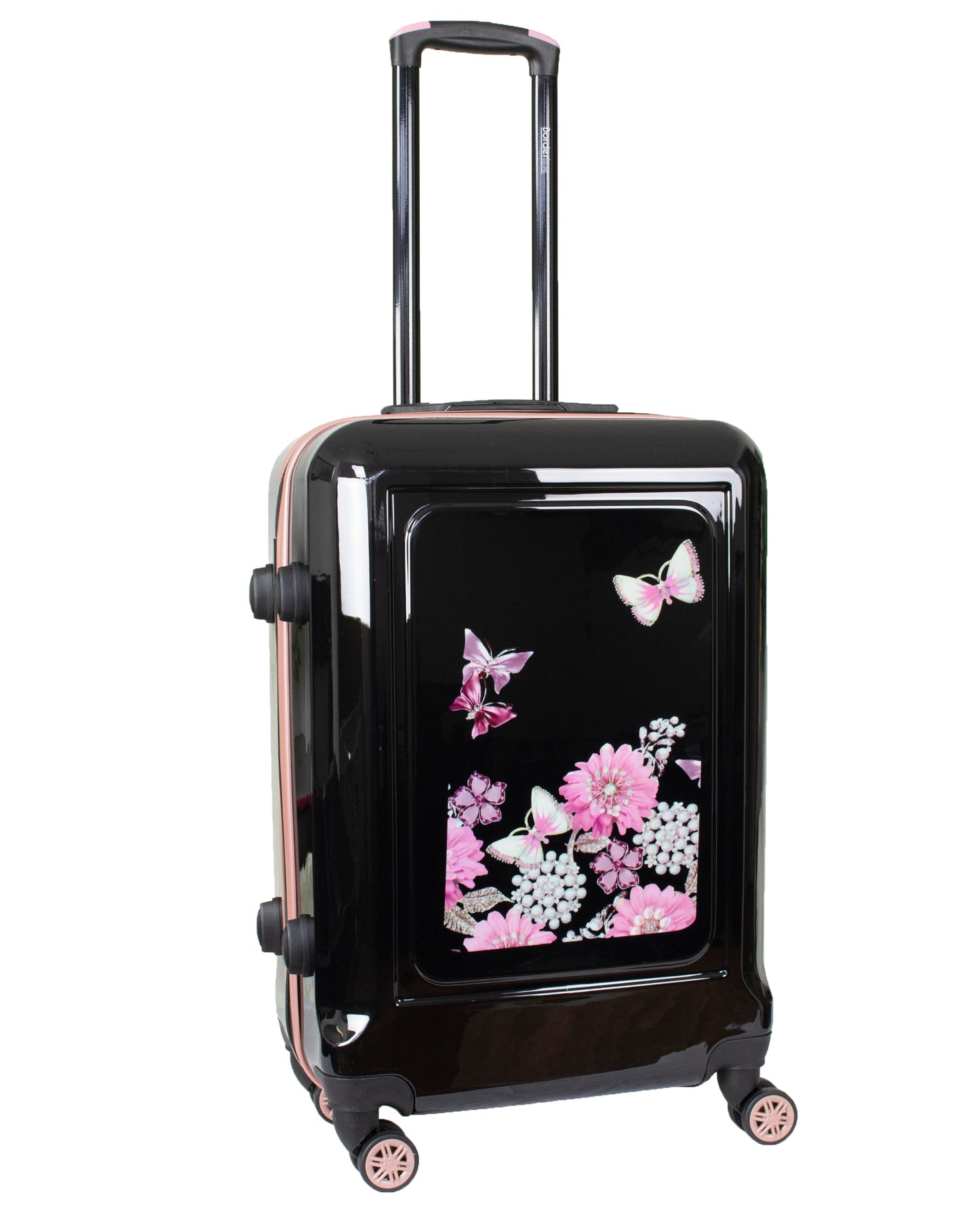 Hard Shell Suitcase Flower Pattern Black