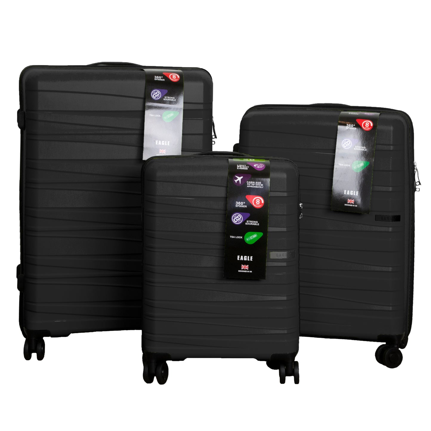Waves ABS Hard Shell Cabin Suitcase Black